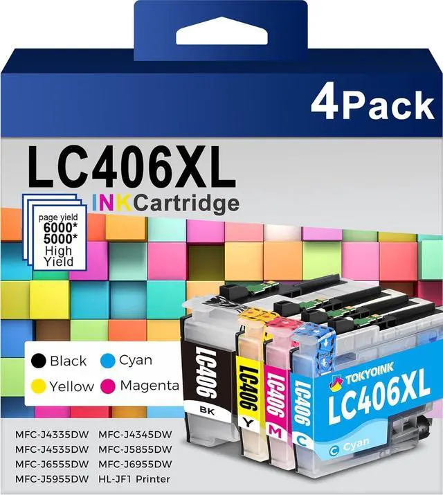 LC406XL Ink Cartridges Compatible Replacement for Brother LC406 LC 406 XL Ink Cartridge with MFC-J4335DW MFC-J6955DW MFC-J5855DW MFC-J4535DW Printers (4Pack)