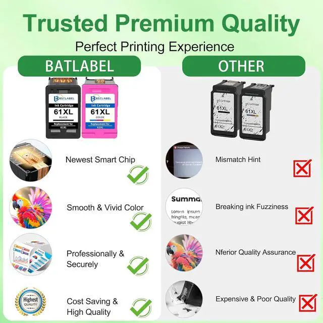 Alt view image 2 of 7 - 61XL Ink Cartridge Replacement for HP 61 XL Black Color Combo Pack for HP61 HP61XL Works with Envy 4500 5530 4501 4502 1000 1010 1050 1510 2050 2510 2540 2620 4630 Printer(6 Black, 4 Tri-color)
