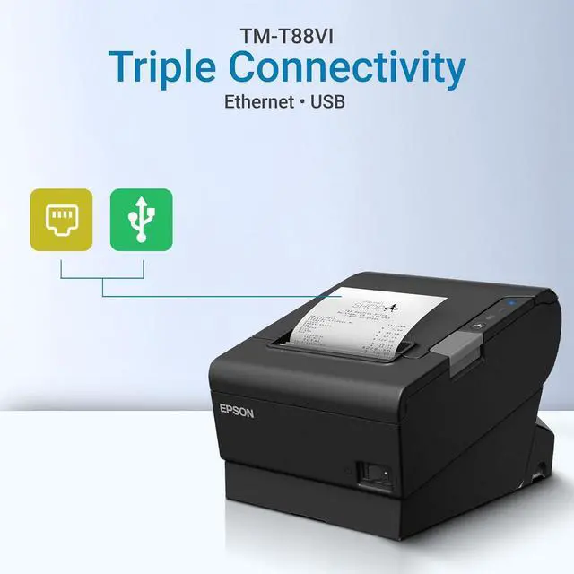 Alt view image 3 of 7 - TM-T88VI Professional POS Receipt Printer - Commercial Thermal Printer, Ethernet Network, USB Serial, 350mm/s, Auto Cut, Restaurant/Retail Black (C31CE94061 for Epson)