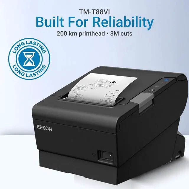 Alt view image 5 of 7 - TM-T88VI Professional POS Receipt Printer - Commercial Thermal Printer, Ethernet Network, USB Serial, 350mm/s, Auto Cut, Restaurant/Retail Black (C31CE94061 for Epson)