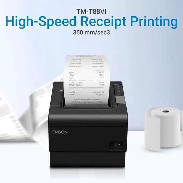 Alt view image 6 of 7 - TM-T88VI Professional POS Receipt Printer - Commercial Thermal Printer, Ethernet Network, USB Serial, 350mm/s, Auto Cut, Restaurant/Retail Black (C31CE94061 for Epson)