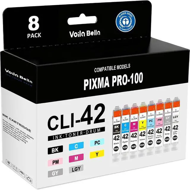 Main image of CLI-42 Ink Cartridges High Yield (8-Pack,BK/C/M/Y/PM/PC/GY/LGY) Compatible for CLI 42 Ink Cartridges Replacement for Canon PIXMA PRO-100 Pro-100S Printer