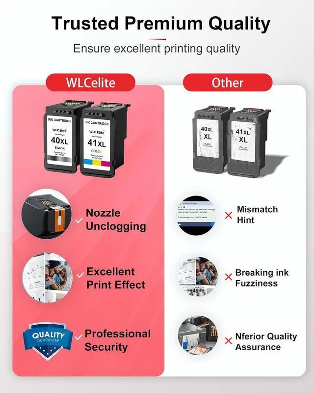 Alt view image 6 of 7 - PG-40 CL-41 Ink Cartridges High Yield Replacement for Canon 40 41 Ink MX310 MP140 MP170 MP180 MP190 MP210 iP1600 iP2600 FAX-JX200 Printer (Black, Tri-Color, 2 Pack)