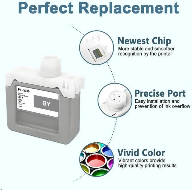 Alt view image 3 of 6 - PFI-3300 Gray Ink Cartridge 330ml Pigment PFI-3300GY Ink Tank Compatible with Canon imagePROGRAF PRO-4600 PRO-6600 PRO-2600 GP-4600S GP-6600S Printer