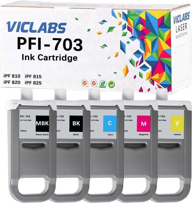 Main image of PFI-703 Ink Cartridges Replacement for Canon PFI-703 Ink Cartridges for use in Canon imagePROGRAF iPF810 iPF810pro iPF820 iPF820pro iPF825 iPF815 Printers, 700ml (5-Pack, MBK/BK/C/M/Y)