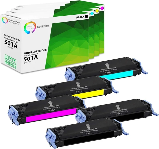 Main image of TCT 501A 502A Toner Cartridge 5 Pack - Compatible Replacement for HP 501A 502A Q6470A Q6471A Q6472A Q6473A Works with HP Color LaserJet 3600 3600N 3600DN Printers (Black Cyan Magenta Yellow)