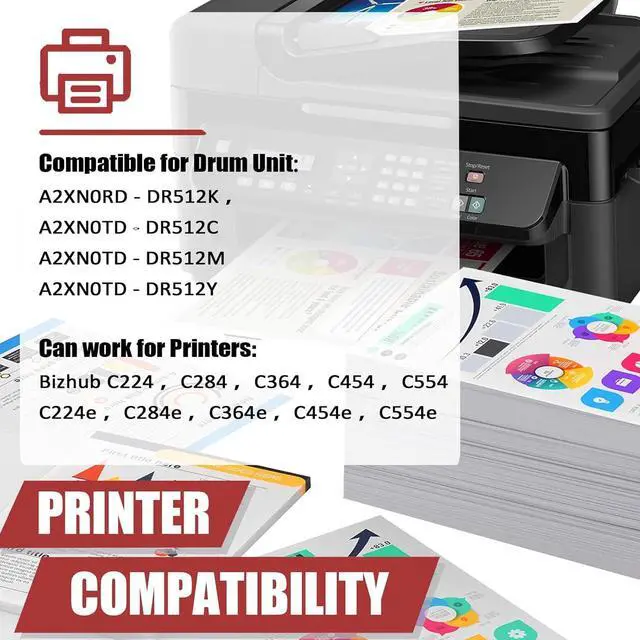 Alt view image 2 of 7 - DR512 Drum Units Compatible for Konica Minolta DR512K DR512C DR512M DR512Y A2XN0RD A2XN0TD Imaging Drum Unit Work for Bizhub C224 C284 C364 C454 C554 Printers