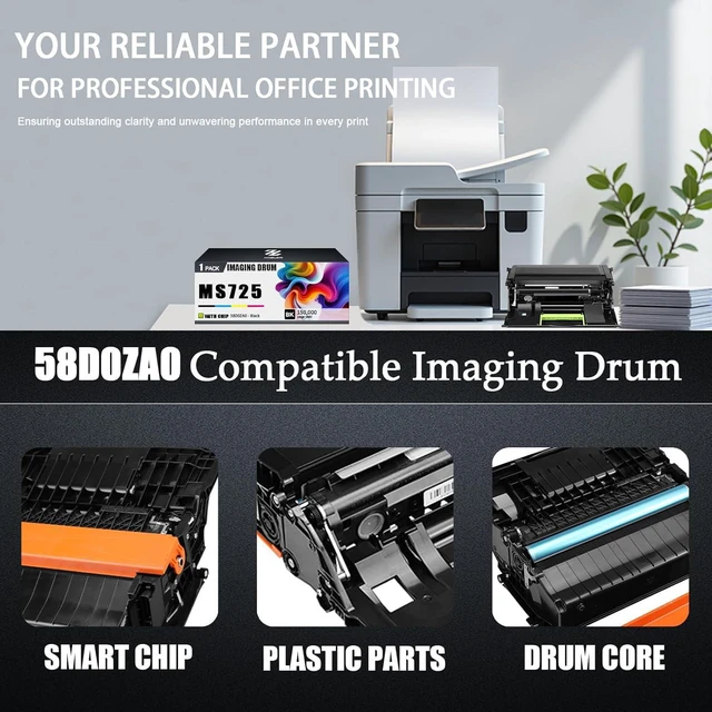 Alt view image 4 of 7 - 58D0ZA0 Drum Units Compatible for Lexmark 58D0ZA0 Imaging Drum Unit Work for Lexmark MS725 MS821 MS822 MS823 MS825 MS826 MX721 MX722 MX725 MX822 MX826 B2865 Printers