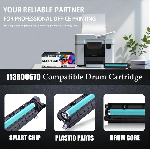 Alt view image 4 of 7 - 113R00670 Drum Units Compatible for Xerox 113R00670 Imaging Drum Unit Work for Xerox Phaser 5550 5500B 5500N 5500DN 5500DT 5500DX Printers