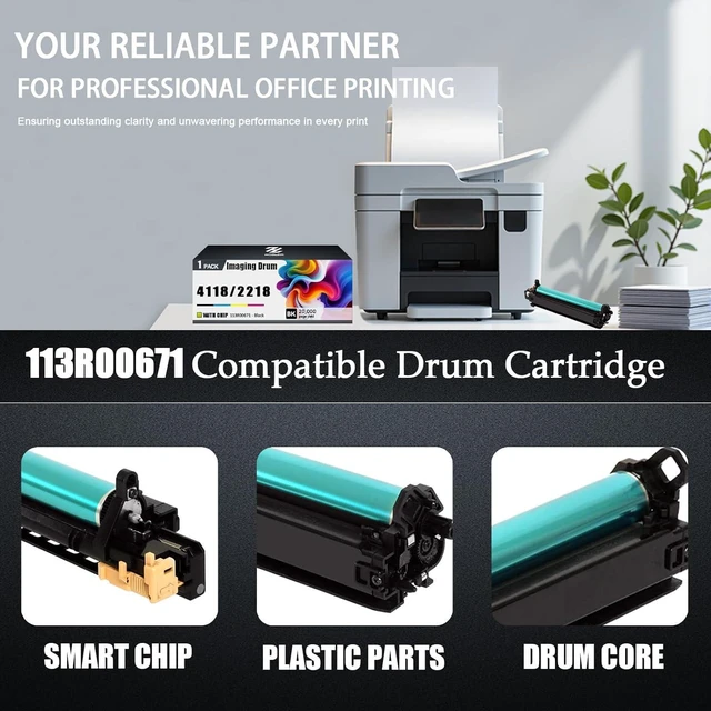 Alt view image 4 of 7 - 113R00671 Drum Units Compatible for Xerox 113R00671 Imaging Drum Unit Work for Xerox WorkCentre 4118 4118P 4118X FaxCentre 2218 Printers