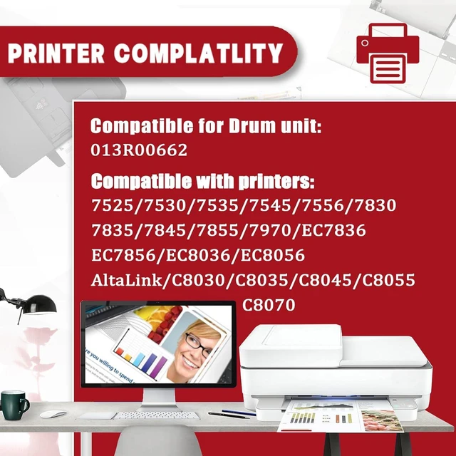 Alt view image 2 of 7 - 013R00662 Drum Unit Compatible for Xerox 013R00662 Imaging Drum Work for Xerox WorkCentre 7525 7530 7535 7545 7556 7830 7835 7845 7855 7970 Printers