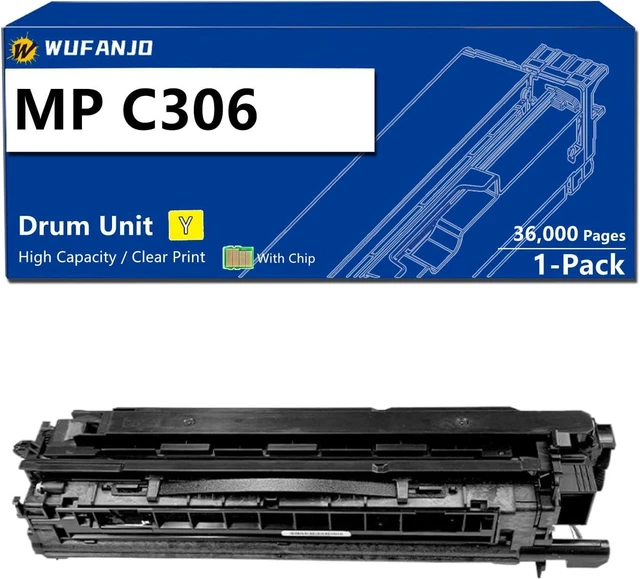 Main image of MP C306 Drum Unit for MP C306DN Drum Cartridge Compatible for Ricoh MP C305 C306 C406 C407 C307 Printer, High-Yield 60,000 Pages with Chip, Ready to Use Yellow-1 Pack