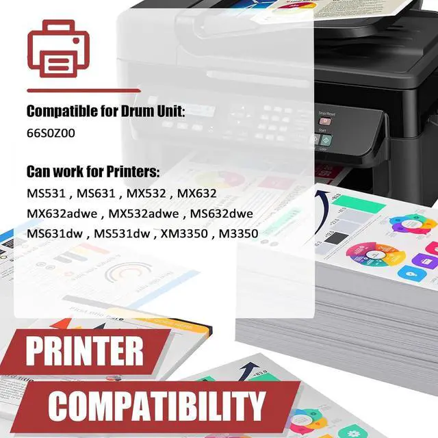Alt view image 2 of 7 - 66S0Z00 Drum Units Compatible for Lexmark 66S0Z00 Imaging Drum Unit Work for Lexmark MS531 MS631 MX532 MX632 M3350 XM3350 Printers