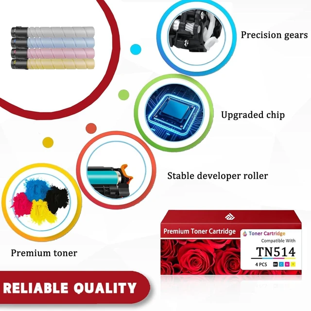 Alt view image 4 of 7 - TN514 Toner Cartridge Compatible for Konica Minolta TN514 TN-514 A9E8330 Magenta Toner Cartridges Work for Konica Minolta Bizhub C458 C558 Printers