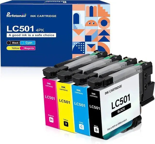 Main image of LC501 Ink Cartridges 4 Pack Replacement for LC501 Ink Cartridges Compatible with MFC-J1260DW MFC-J1360DW MFC-J1410DW Printer (Black, Cyan, Magenta, Yellow)