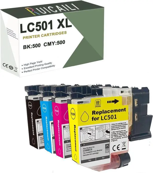 Main image of LC501XL Ink Cartridges Each LC501 XL Ink Cartridge Prints 500 Pages Replacement Compatible Work for MFC-J1260W MFC-J1360DW MFC-J1410DW Printer,4 Pack