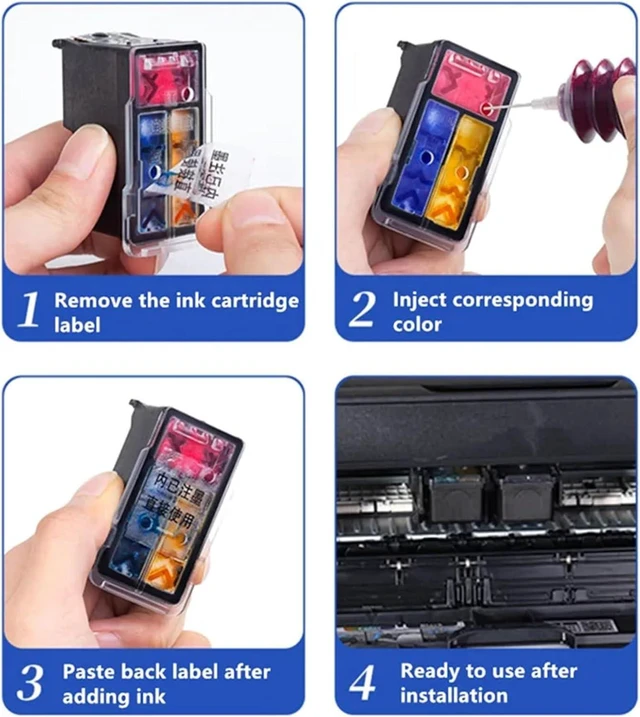 Alt view image 4 of 4 - Compatible for HP 62XL Refillable Ink Cartridge for 5640 7640 5540 5740 200 Printer(Tri-Color)