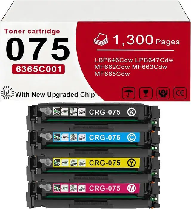 Main image of 4 Pack 075 CRG075 CRG-075 CRG075A Toner Cartridge Replacement for Canon 075 Toner Work for LBP646Cdw LPB647Cdw MF662Cdw MF663Cdw MF665Cdw Printers 1300 Pages