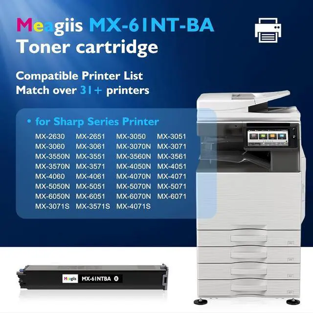 Alt view image 2 of 7 - MX-60NT MX-61NT Black Toner Cartridge 1-Pack Replacement for Sharp MX-60NT-BA MX-61NT-BA MX-60NTBA MX-61NTBA for MX-2630 MX-3050 MX-3051 MX-3071 MX-4071 MX-5051 MX-5071 MX-6050V MX-6070N Printer