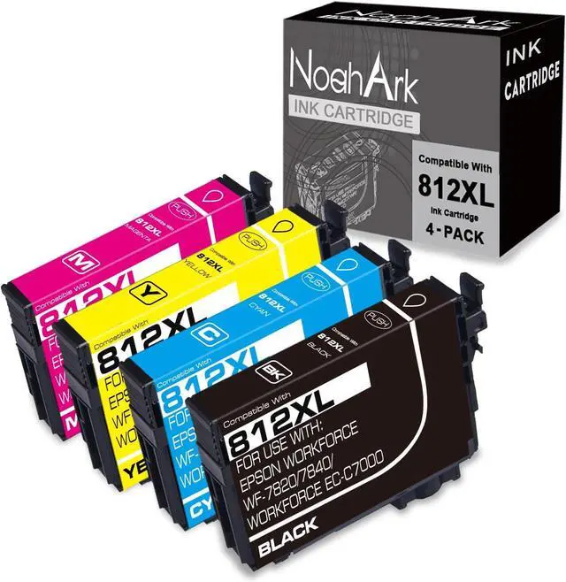 Main image of NoahArk 4 Packs 812XL Remanufactured Ink Cartridges Replacement for 812 812XL T812 T812XL High Yield Ink for Workforce Pro WF-7820 WF-7840 EC-C7000(A3) Printer(Black Cyan Magenta Yellow, 4-Pack)