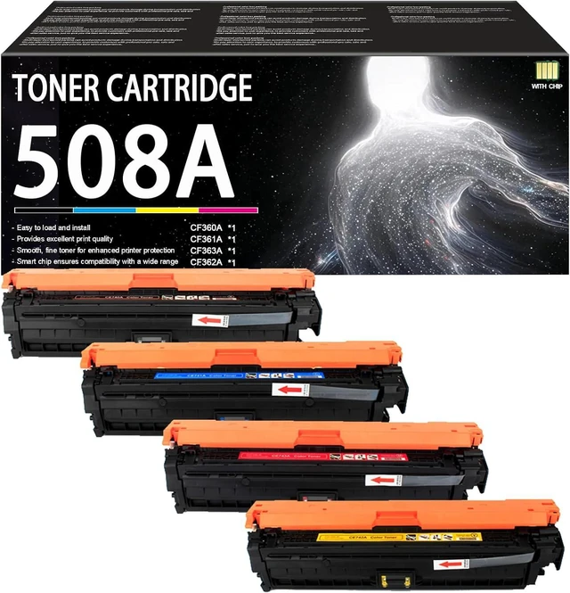 Main image of 508A Toner Cartridge Compatible for HP CF360A CF361A CF362A CF363A Toner Cartridges Work for HP Color Laserjet Enterprise M553n M553X M553dn M552dn M577dn M577f M577z Printers, with Chip, 4 Pack