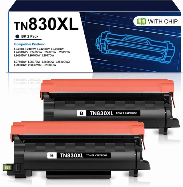 Main image of TN830XL Black Toner Cartridge Compatible Replacement for L2640DW L2647DW HL L2420DW L2460DW L2460DWXL L2465DW L2480DW L2865DW MFC L2820DW L2900DWXL L2980DW (2 Pack)