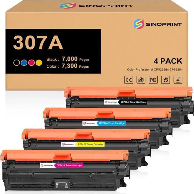 Main image of 307A Toner Cartridge Remanufactured Compatible with HP 307A CE740A CE741A CE742A CE743A Toner Cartridge for HP Color Laserjet CP5225 CP5225n CP5 (4-Pack Black Cyan Magenta Yellow)