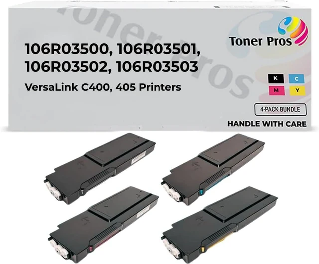 Main image of Toner Pros Replacement Toner Cartridges 106R03500, 106R03501, 106R03502, 106R03503 (4-Color-Pack) Compatible for Xerox VersaLink C400, C405 Printer (Standard-Yield) Black: 2,500 & Color: 2,500 Pages