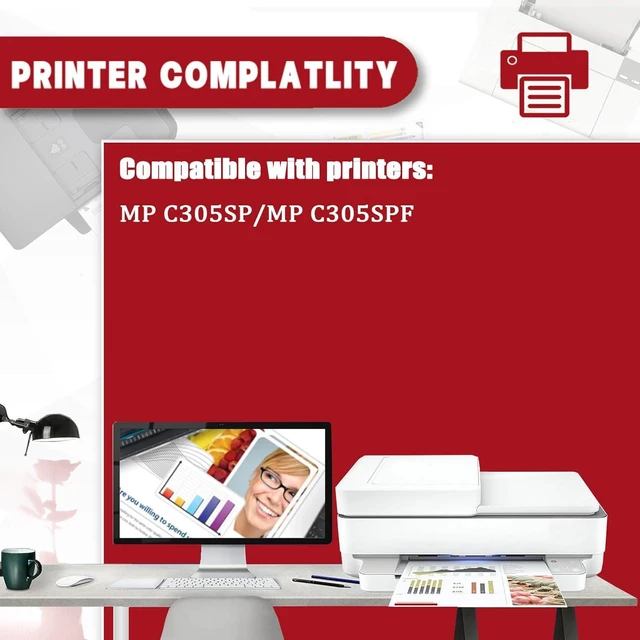 Alt view image 2 of 7 - MPC305 Toner Cartridge Compatible for Ricoh MP C305 841621 841591 841592 841593 Toner Cartridges Work for Ricoh MPC305SP C305SPF Printers