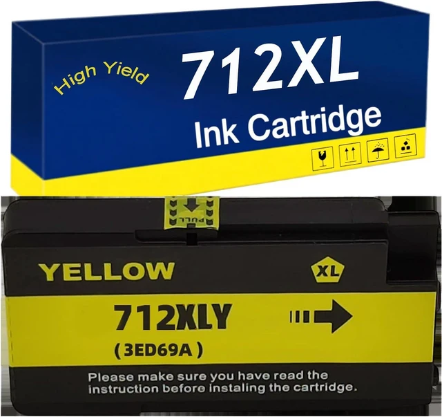 Main image of 712 712XL Ink Cartridges Compatible for HP 712XL BK C M Y 3ED71A 3ED67A 3ED68A 3ED69A Ink Cartridges Work for DesignJet T650 T630 T250 T230 T210 Printers Yellow