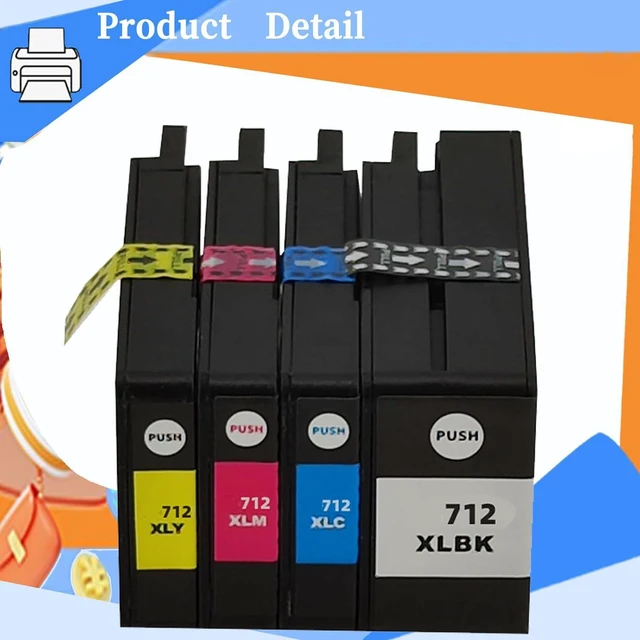 Alt view image 5 of 7 - 712 712XL Ink Cartridges Compatible for HP 712XL BK C M Y 3ED71A 3ED67A 3ED68A 3ED69A Ink Cartridges Work for DesignJet T650 T630 T250 T230 T210 Printers Yellow