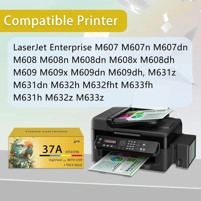 Alt view image 2 of 7 - 37A Black Toner Cartridge Compatible for HP 37A CF237A Toner Cartridge Compatible for HP Laserjet Enterprise M607 M607n M607dn M608 M608n M608dn Printer, 1 Pack Black