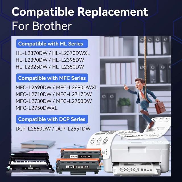 Alt view image 2 of 7 - TN760 and 730 Drum Unit Compatible Toner Cartridge Replacement for Brother TN-730/TN-760 730 TN-760 for MFC-L2710DW MFC-L2750DW DCP-L2550DW HL-L2350DW HL-L2395DW HL-L2370DW (3Pack)
