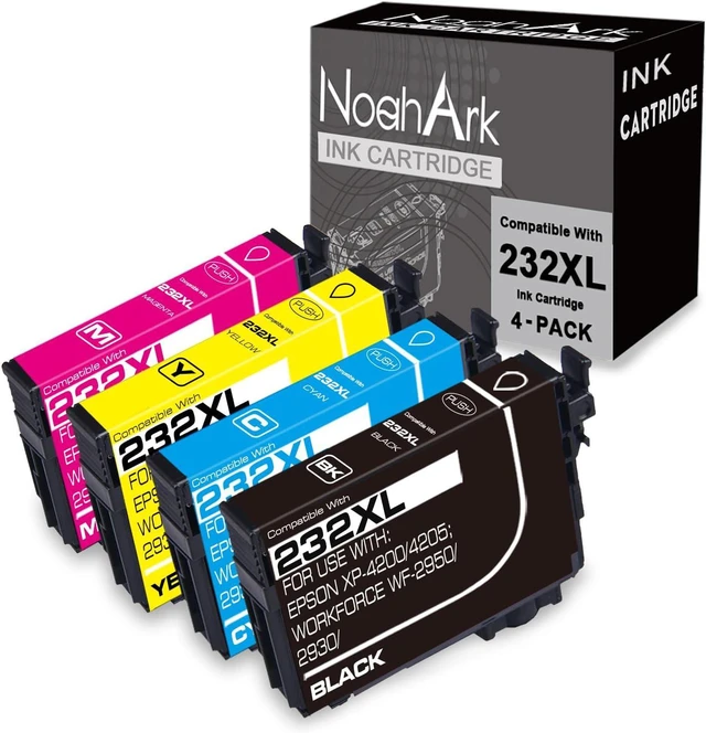 Main image of NoahArk 4 Pack 232XL Remanufactured Ink Cartridge Replacement for 232 232XL T232 T232XL High-Capacity Work for XP-4200 XP-4205 WF-2930 WF-2950 Printer (Black, Cyan, Magenta, Yellow)