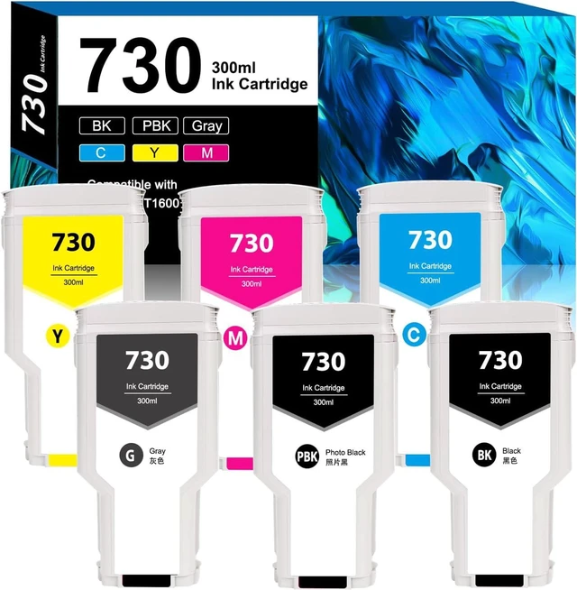 Main image of 730 Ink Cartridges Replacement for HP 730 Ink Cartridge for DesignJet T1600 T1700 T2600 Printer Ink 6PK P2V68A P2V69A P2V70A P2V71A P2V72A P2V73A 300ml