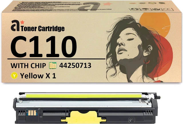Main image of C110 Toner Cartridges Replacement for OKI C110 44250716 44250715 44250714 44250713 Toner Cartridge Compatible for OKI C110 C130n MC160n MC160 Printers, 1 Yellow