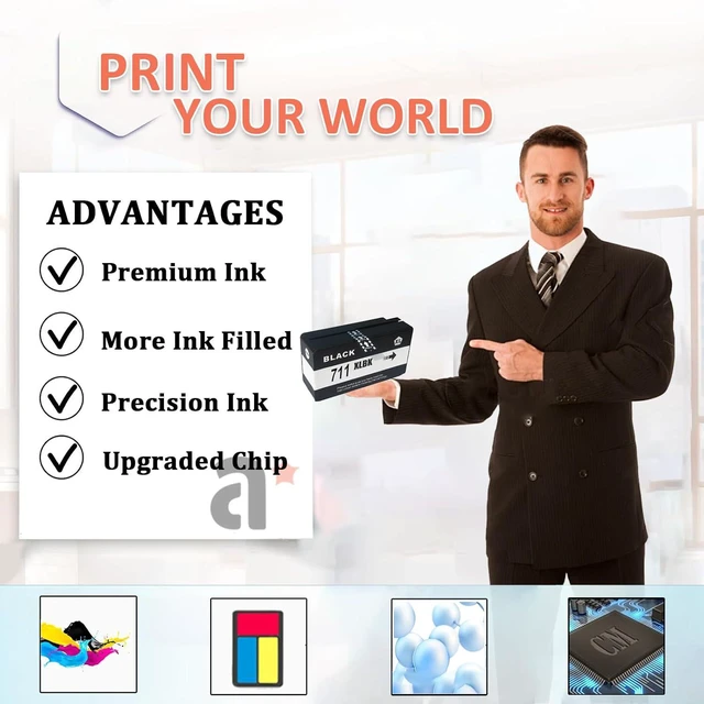 Alt view image 4 of 7 - 711XL Ink Cartridges Replacement for HP 711XL 711 Ink Cartridge Compatible for HP DesignJet T100 T120 T520 T530 Printers, 4 Pack