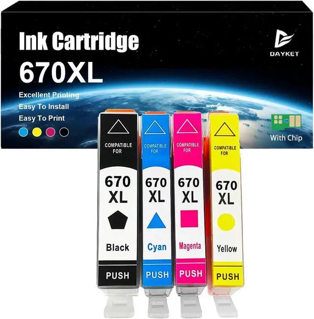 Main image of 670XL Ink Cartridges Compatible for HP 670XL BK 670XLC 670XL M 670XL Y Ink Cartridge for HP DeskJet 3525 4615 4620 4625 5525 6526 Printer