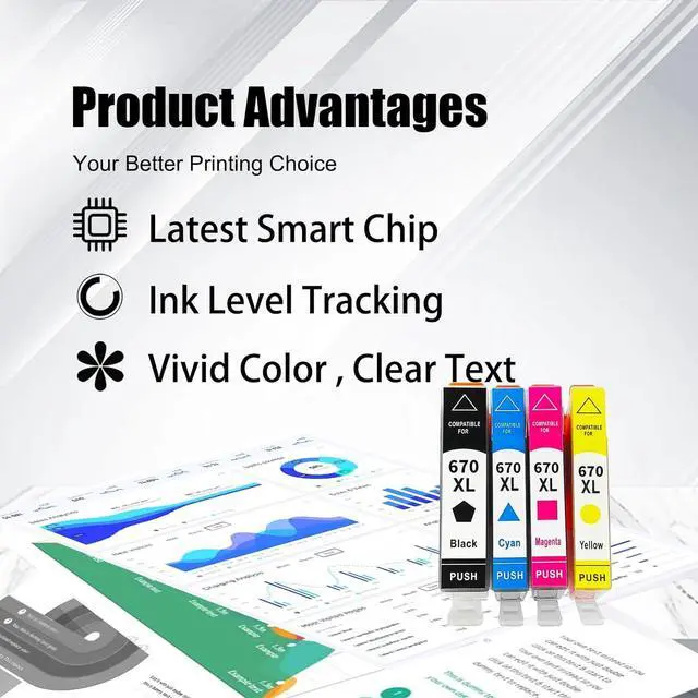 Alt view image 5 of 7 - 670XL Ink Cartridges Compatible for HP 670XL BK 670XLC 670XL M 670XL Y Ink Cartridge for HP DeskJet 3525 4615 4620 4625 5525 6526 Printer