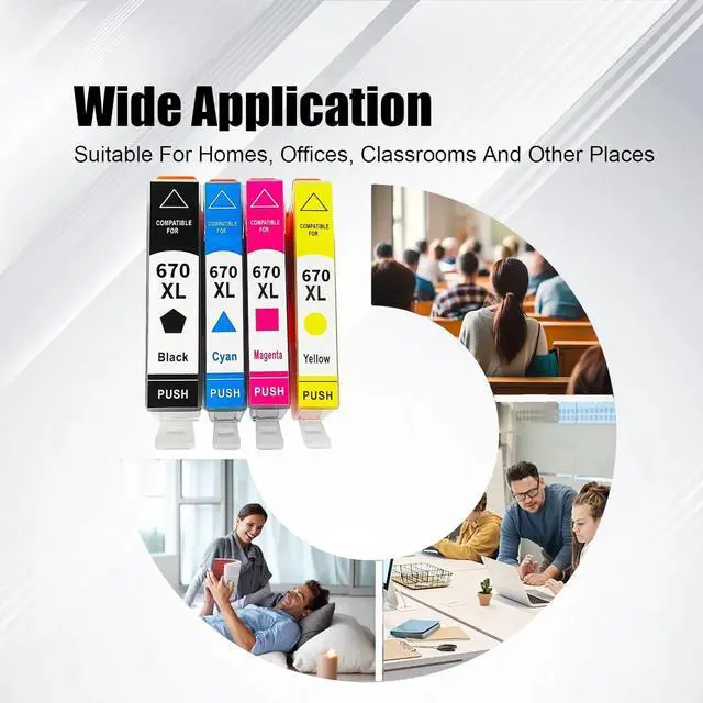 Alt view image 6 of 7 - 670XL Ink Cartridges Compatible for HP 670XL BK 670XLC 670XL M 670XL Y Ink Cartridge for HP DeskJet 3525 4615 4620 4625 5525 6526 Printer