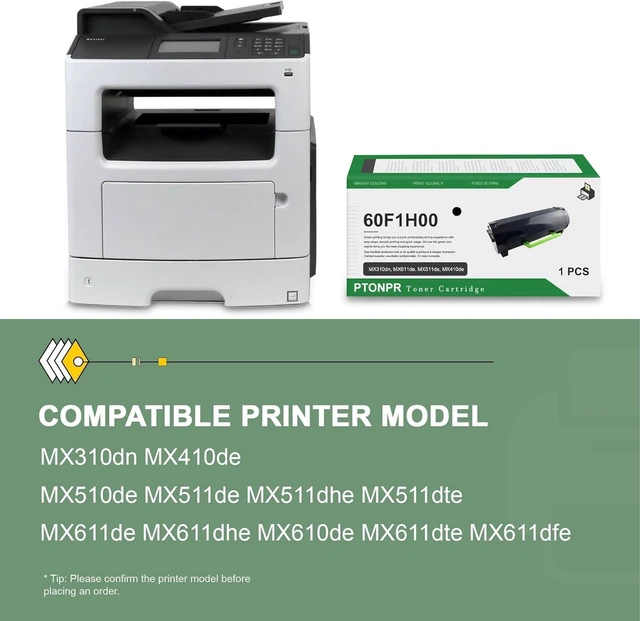 Alt view image 2 of 7 - 60F1H00 High Yield Black Toner Cartridge (1-Pack) - Compatible with Lexmark MX310dn, MX611de, MX511de, MX410de, MX510de Printers
