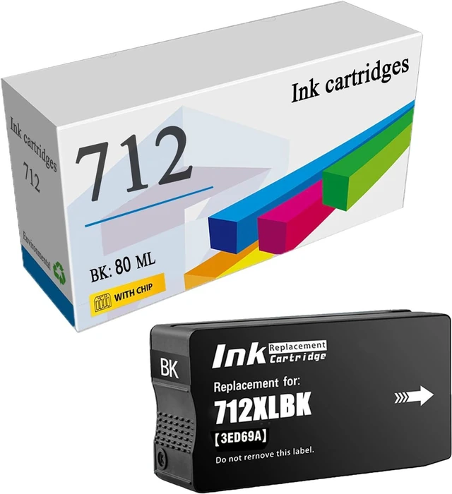 Main image of 712XL Black Ink Cartridges Replacement for HP 712 XL Compatible for HP Designjet T650 T630 T230 T210 T250 Studio Plotter Printer 3ED71A Ink Remanufactured 80 Ml, Black-1 Pack