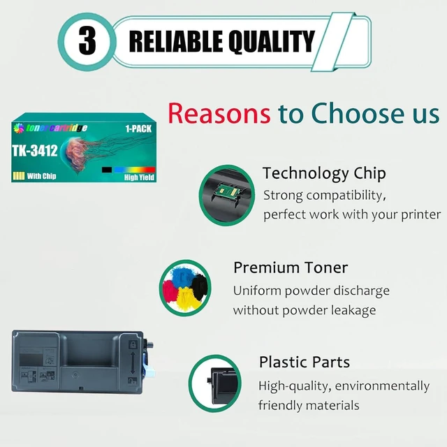 Alt view image 4 of 7 - TK-3412 Toner Cartridge Replacement Work for yocera TK-3412 Toner Cartridges Compatible for yocera PA4500X MA4500X MA4500fx Printer High Yield Refill Combo Pack Black,Black ×1