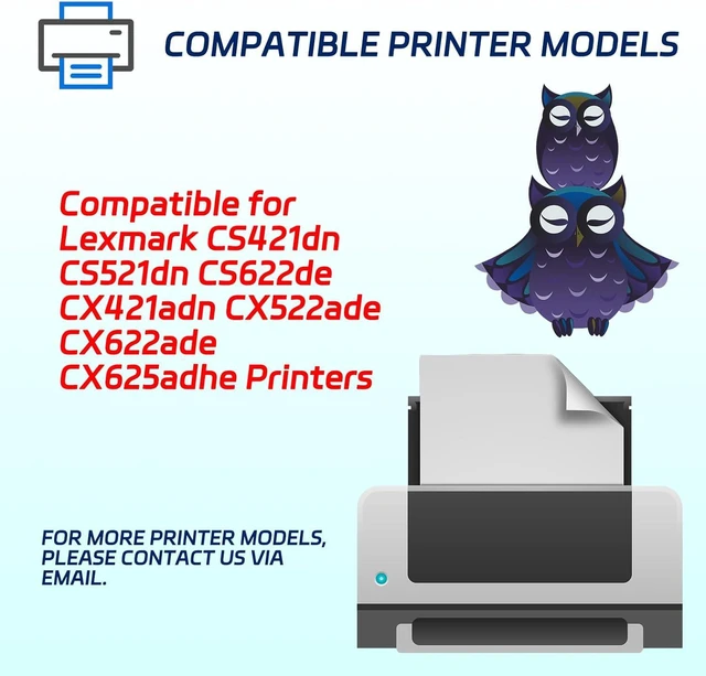 Alt view image 2 of 6 - CS421dn Toner Cartridges Compatible for Lexmark CS421dn CS521dn CS622de CX421adn CX522ade CX622ade CX625adhe Printers, High Yield 3000 Pages (Cyan)