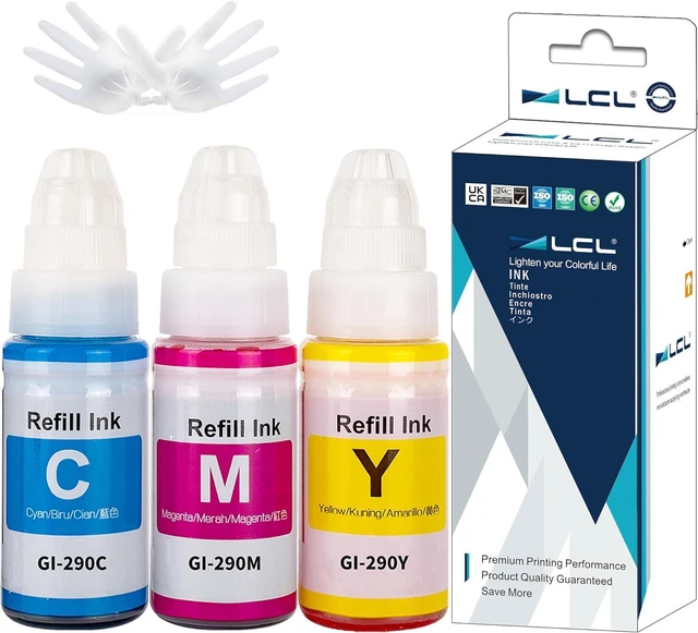 Main image of LCL GI-290 Regular CMY Ink Bottles Replacement for GI 290 290 Ink Compatible with G3200 G4210 G1000 G1100 G1800 G1810 G1900 G2000 G2100 G2200