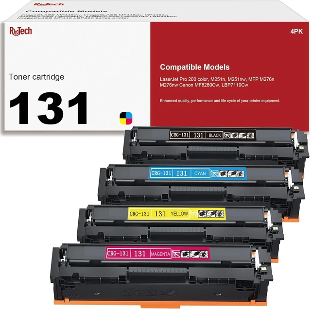 Main image of 131 toner cartridge,Compatible Replacement for Canon 131H CRG131 CRG-131 to use with ImageClass MF8280Cw MF624Cw MF628Cw LBP7110Cw Printer Ink with Upgraded Chip (Black, Cyan, Magenta, Yellow, 4-Pack)