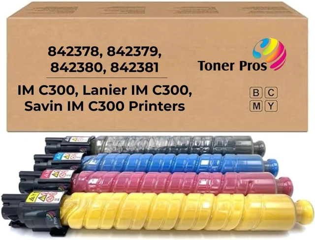Main image of Toner Pros Compatible Ricoh 842378, 842379, 842380, 842381 High-Yields Toner Cartridge Replacement for IM C300, Lanier IM C300, Savin IM C300 Printers- 4 Color Pack, Black 17,000 & Color 6,000 Pages