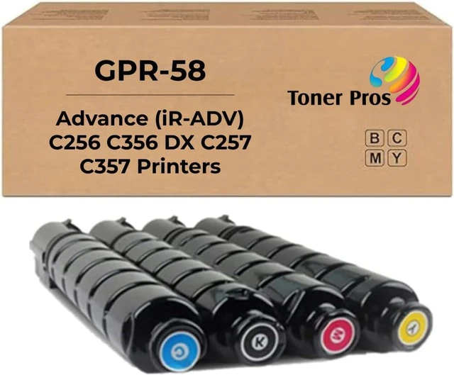 Main image of Toner Pros (TM) Compatible High Yield Toner (GPR-58K, GPR-58C, GPR-58M, GPR-58Y) for ImageRunner Advance (iR-ADV) C256 C356 Printers (4 Color Pack) - Black 23,000 and Colors 18,000 Pages