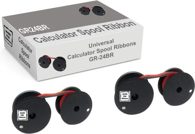 Main image of Mars POS Ribbons Compatible with Calculator Spool Ribbon Replacement for Universal GR24BR Ribbon (Black Red, 2 Pack)