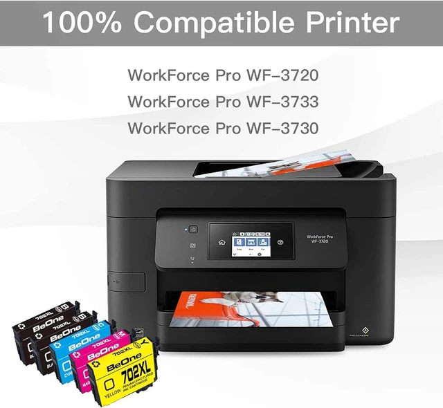 Alt view image 2 of 6 - BeOne Remanufactured 702 Ink cartridges 702xl t702xl to use with Workforce pro wf-3720 wf-3730 wf-3733 Printer (2 Black 1 Cyan 1 Megenta 1 Yellow Combo Pack)